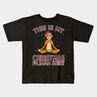 Funny Cute Christmas Monkey Gift - Pajamas Santa Hat Xmas Kids T-Shirt